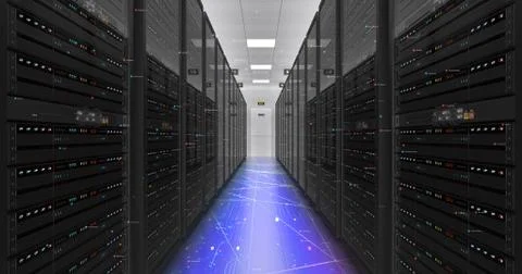 Modern Server Room Environment Computer Racks All Around Futuristic Data Center Illustrazione stock