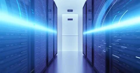 Modern Server Room Environment Computer Racks All Around Futuristic Data Center Illustrazione stock