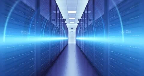 Modern Server Room Environment Computer Racks All Around Futuristic Data Center Illustrazione stock