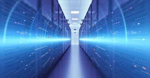 Modern Server Room Environment Computer Racks All Around Futuristic Data Center Illustrazione stock