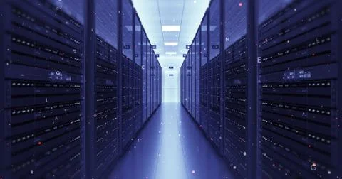 Modern Server Room Environment Computer Racks All Around Futuristic Data Center Illustrazione stock