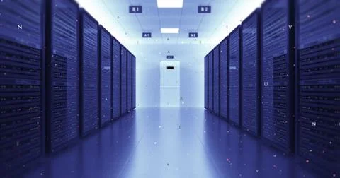 Modern Server Room Environment. Computer Racks. Futuristic Data Center. Illustrazione stock