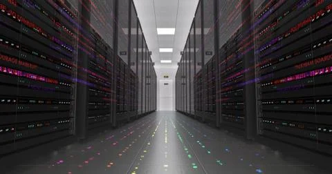 Modern Server Room Environment. Computer Racks All Around. Data Center. Illustrazione stock