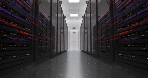 Modern Server Room Environment. Computer Racks All Around. Data Center. Illustrazione stock