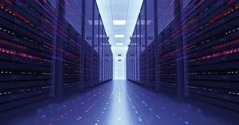 Modern Server Room Environment. Computer Racks All Around. Data Center. Illustrazione stock