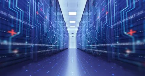 Modern Server Room Environment. Computer Racks All Around. Data Center. Illustrazione stock