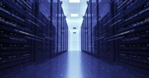 Modern Server Room Environment. Computer Racks All Around. Data Center. Illustrazione stock