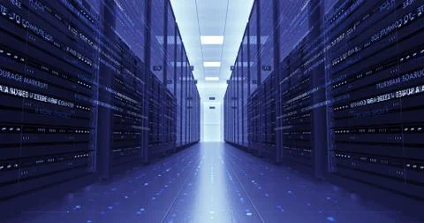 Modern Server Room Environment. Computer Racks All Around. Data Center. Illustrazione stock