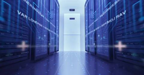 Modern Server Room Environment. Computer Racks All Around. Data Center. Illustrazione stock