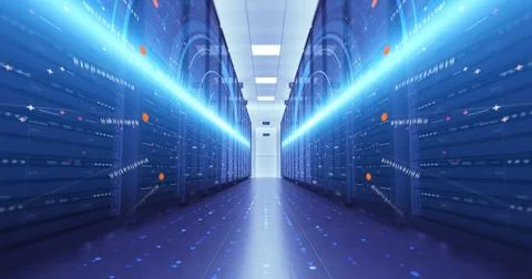 Modern Server Room Environment. Computer Racks All Around. Data Center. Illustrazione stock