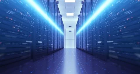 Modern Server Room Environment. Computer Racks All Around. Data Center. Illustrazione stock