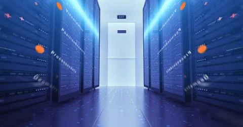 Modern Server Room Environment. Computer Racks All Around. Data Center. Illustrazione stock