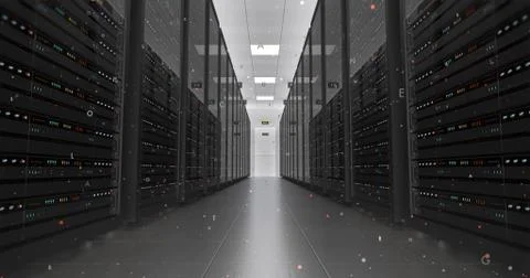 Modern Server Room Environment. Computer Racks All Around. Data Center. Stock Illustration