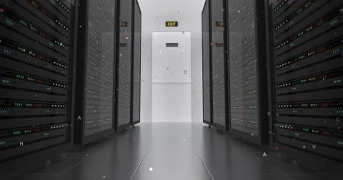 Modern Server Room Environment. Computer Racks All Around. Data Center. Illustrazione stock