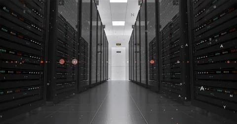 Modern Server Room Environment. Computer Racks All Around. Data Center. Illustrazione stock