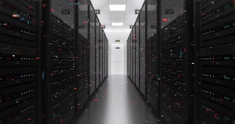 Modern Server Room Full of Glowing Computer Racks 4K Animation. Stock Footage 326801588