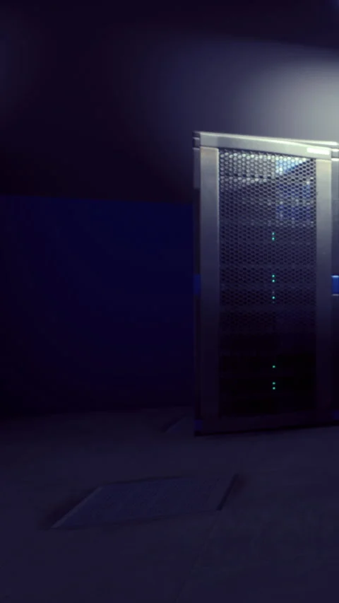 Modern server room with high tech equipment in a dark environment Stock Footage 334175480