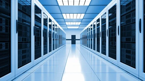 Modern server room interior in datacenter, web network and internet Stock Footage 107691056