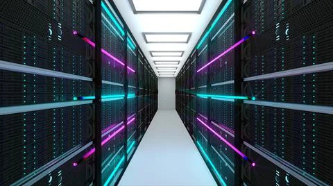 Modern server room interior in datacenter, web network and internet Stock Illustration
