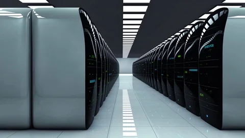 Modern server room. Realistic LED. Camera moves to the right 스톡 동영상 70010695