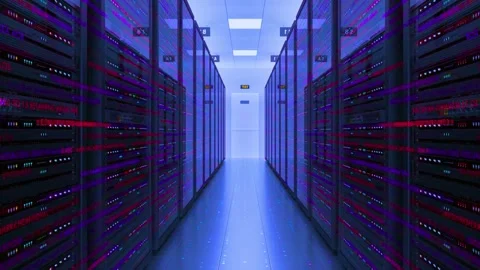 Modern server room with rows of data center computer racks Stock Footage 340355891