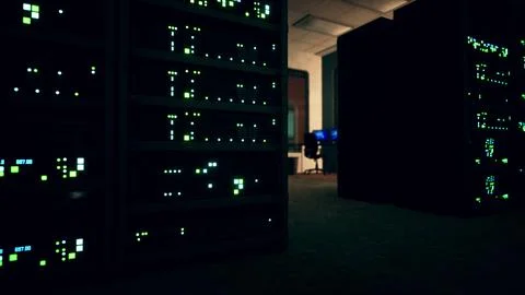Modern server room with supercomputers light Stock Illustration