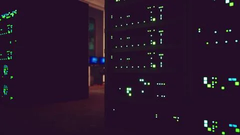 Modern server room with supercomputers light Stock Illustration