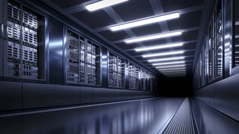A modern server room supporting AI calculations. Smooth camera transmission Stock Footage 234892370
