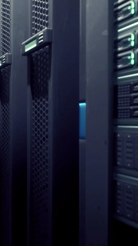 Modern server room with technology for data storage and processing tasks Stock Footage 338373514