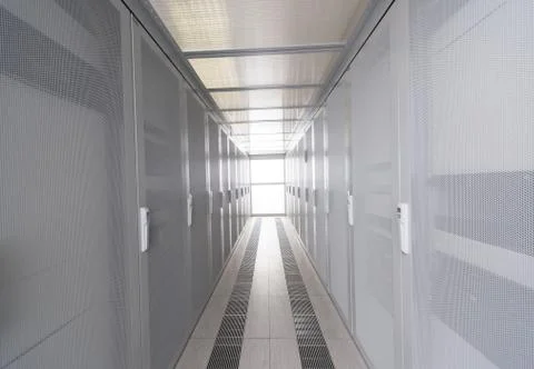 Modern server room with white servers Foto stock