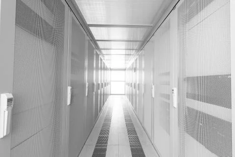 Modern server room with white servers Foto stock