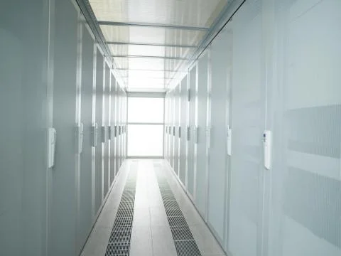Modern server room with white servers Foto stock