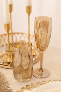 Modern Serving Festive Dinner. Tableware and Interior Items. Stock Photos