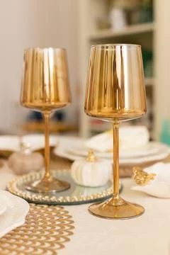 Modern Serving Festive Dinner. Tableware and Interior Items. Stock Photos