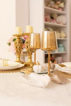 Modern Serving Festive Dinner. Tableware and Interior Items. Stock-Fotos