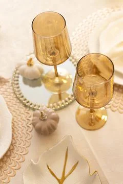 Modern Serving Festive Dinner. Tableware and Interior Items. Stock Photos