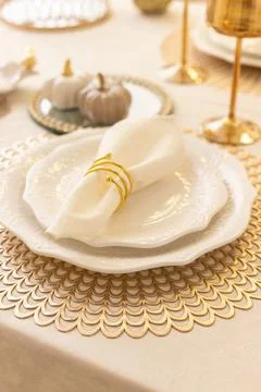 Modern Serving Festive Dinner. Tableware and Interior Items. Stock Photos