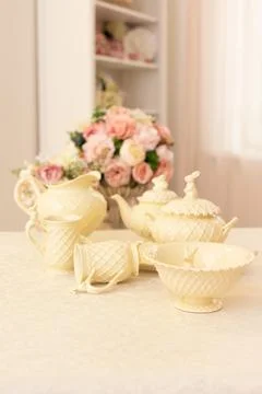 Modern Serving Festive Dinner. Tableware and Interior Items. Stock Photos