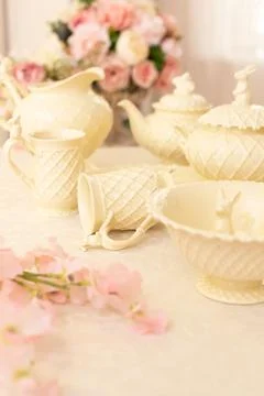 Modern Serving Festive Dinner. Tableware and Interior Items. Stock Photos