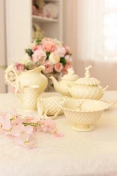 Modern Serving Festive Dinner. Tableware and Interior Items. Stock Photos