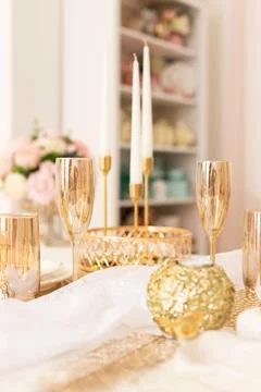 Modern Serving Festive Dinner. Tableware and Interior Items. Stock Photos