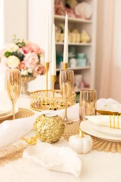 Modern Serving Festive Dinner. Tableware and Interior Items. Stock-Fotos
