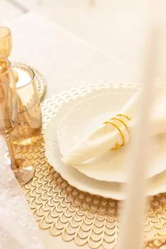 Modern Serving Festive Dinner. Tableware and Interior Items. Stock Photos