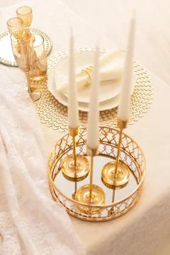 Modern Serving Festive Dinner. Tableware and Interior Items. Stock Photos