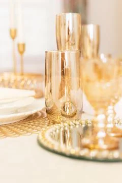 Modern Serving Festive Dinner. Tableware and Interior Items. Stock Photos