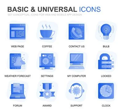 Modern Set Basic Gradient Flat Icons for Website and Mobile Apps. Contains su Stock-Illustration