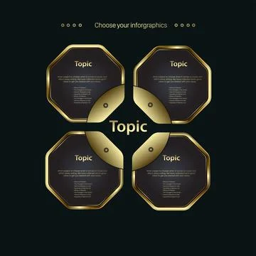Modern SET of Buttons web gold steel on background color black on a dark back Stock Illustration