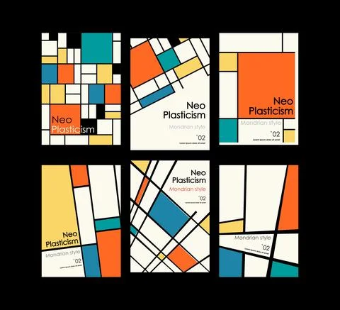 Modern set of covers, posters inspired by Mondrian s postmodern. Neoplasticism Stock Illustration