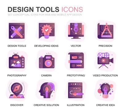 Modern Set Design Tools Gradient Flat Icons 库存插图