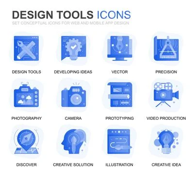 Modern Set Design Tools Gradient Flat Icons for Website and Mobile Apps. Co.. 库存插图